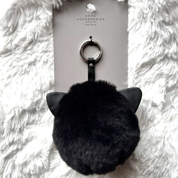 NWT ZARA FUR BAG CHARM KEYRING Ears * Cat Head - Picture 6 of 10